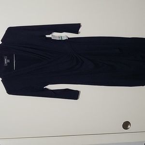 Karen Kane Cascade V-Neck 3/4 Sleeve Faux Wrap Jersey Dress Navy Blue size Lpnew